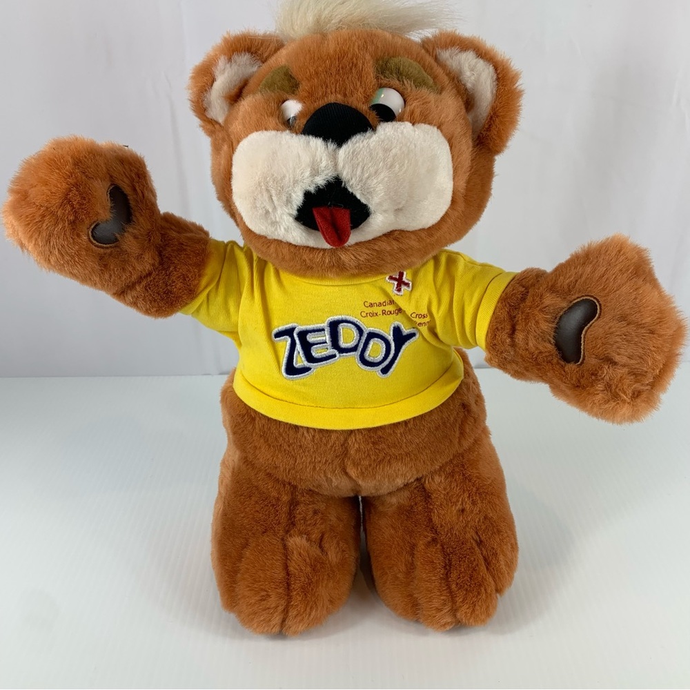 Vintage Zeddy Bear Canadian Red Cross Zellers Stores 15" Plush Yellow Sweater